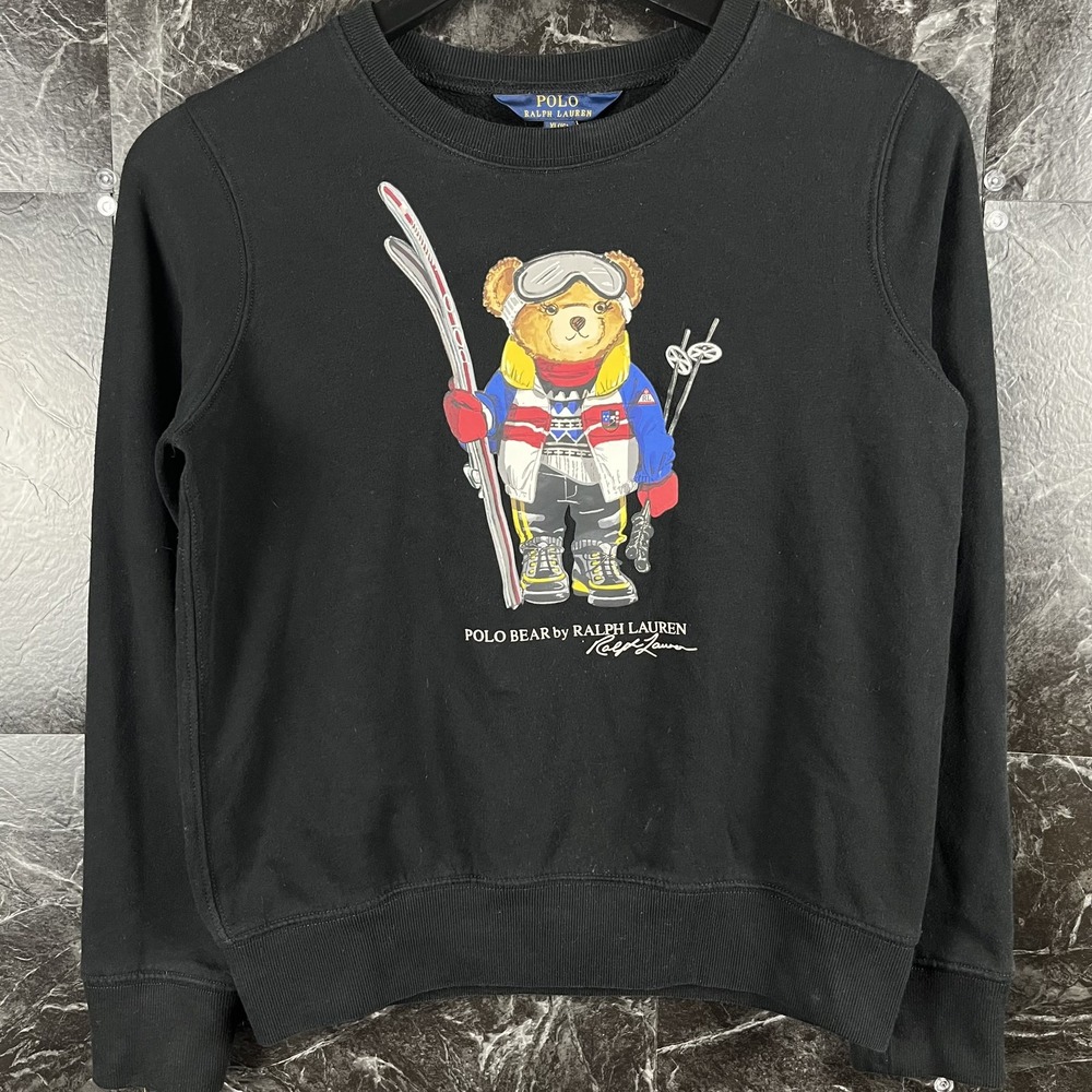 Polo Ralph Lauren Girl's Black Ski Polo Bear Sweatshirt XL (Women's XS) -Flaws
